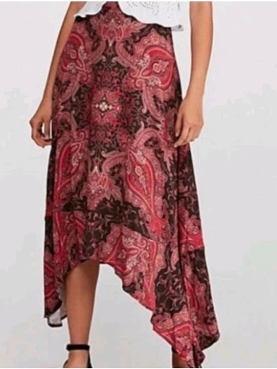 Free People Dresses & Skirts - 💐NWT Free People At The Shore Skirt Sz 0 Handkerchief Sharkbite Hem Red Paisley
